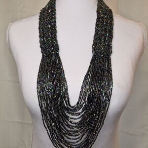 Himalayan Gems Iridescent Black Beaded Woven Necklace